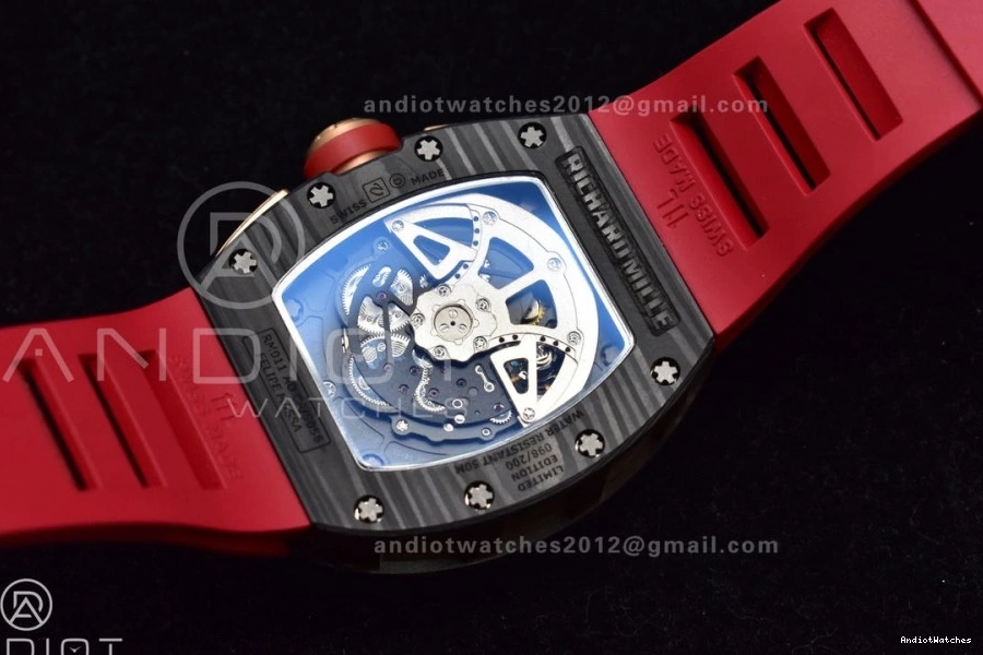 1:1 KVF Best NTPT Red on Dial Edition 1020 Strap Chrono A7750 RM011 Rubber ModernLook Crystal V Lotus 0215